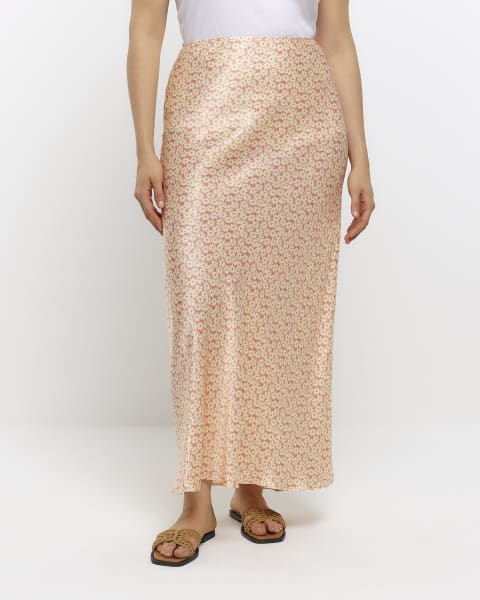 Plus pink floral maxi skirt