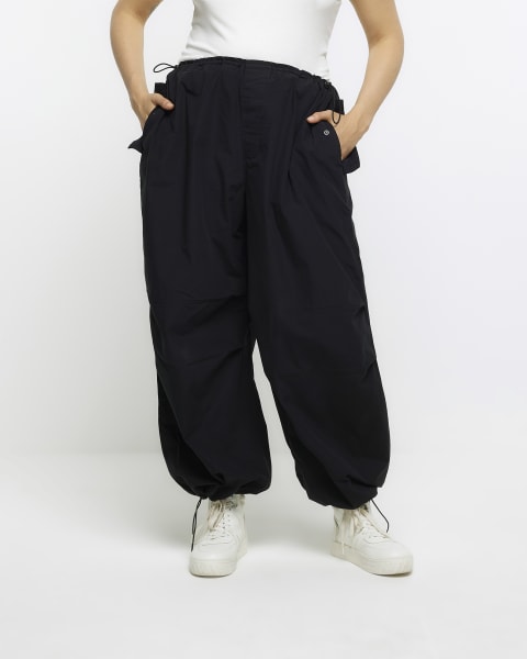 Plus black low rise parachute trousers