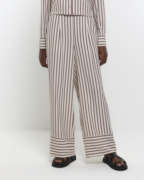 Brown stripe wide leg trousers