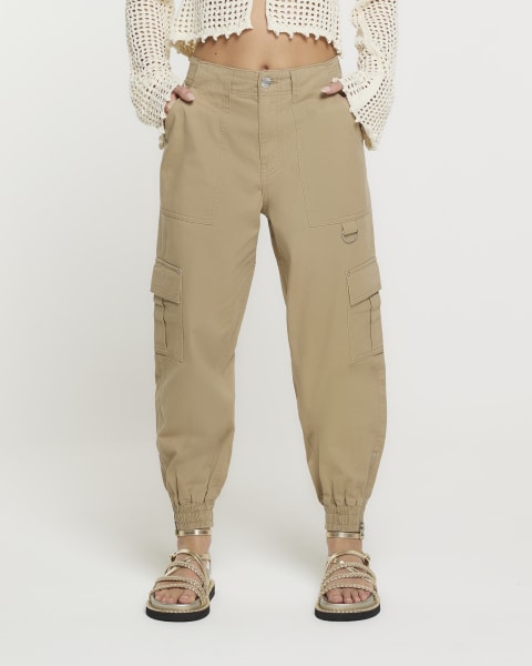 Petite beige cargo trousers