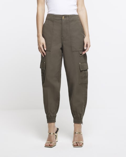 Petite khaki cargo trousers