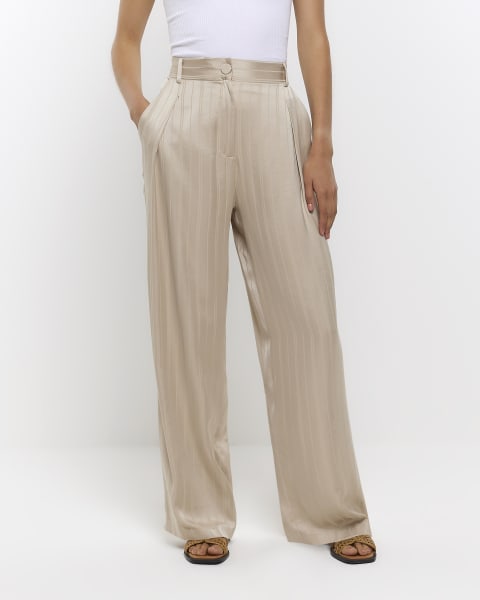 Cream stripe wide leg trousers