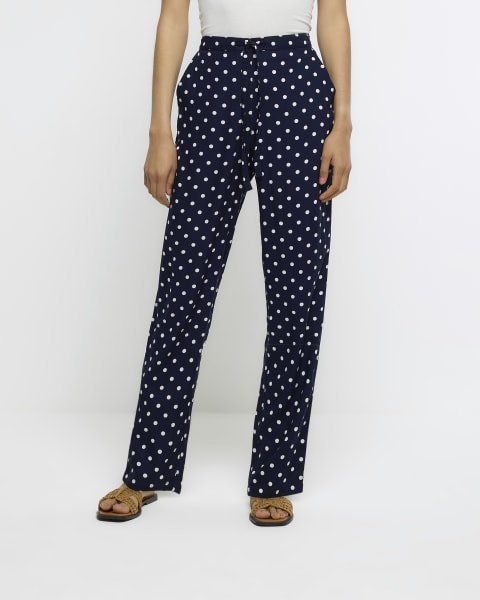 Navy polka dot tie waist trousers