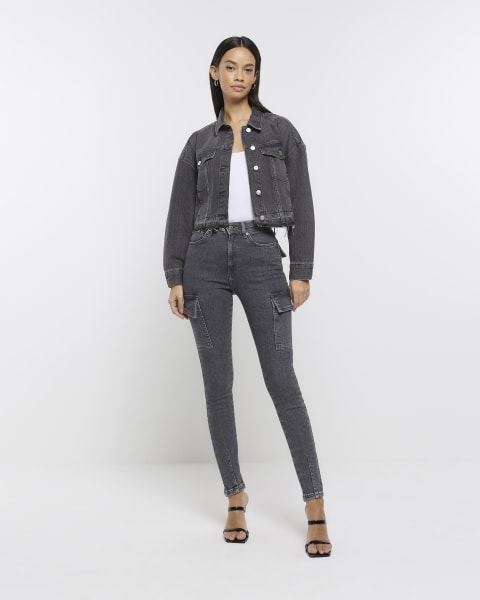 Black cropped denim jacket