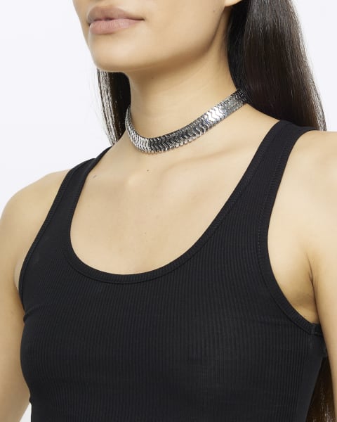 Silver chunky choker necklace