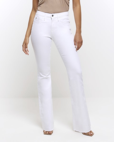 White mid rise flare jeans