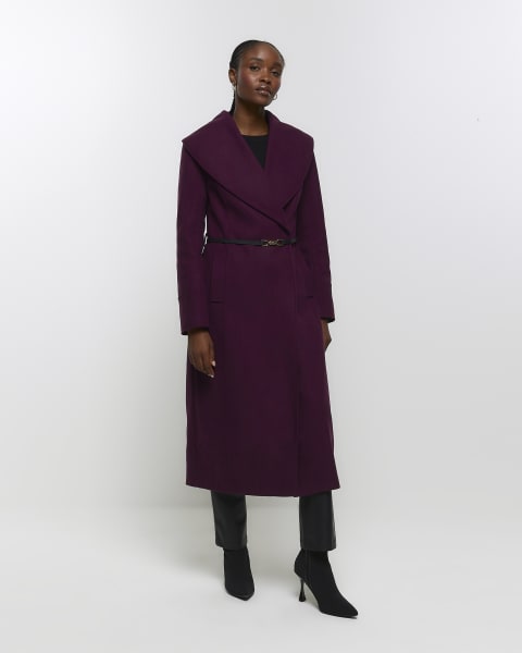 Red belted wrap longline coat