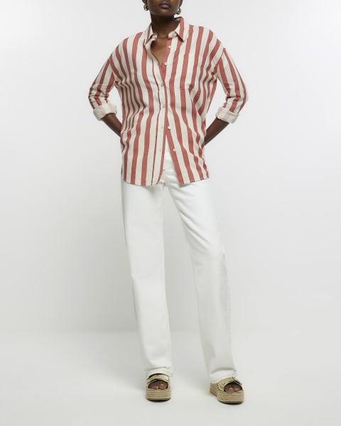Red stripe shirt with linen blend