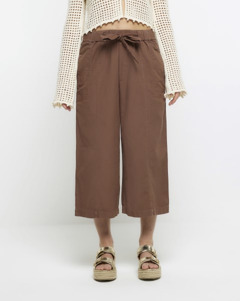Brown cropped wide leg culottes