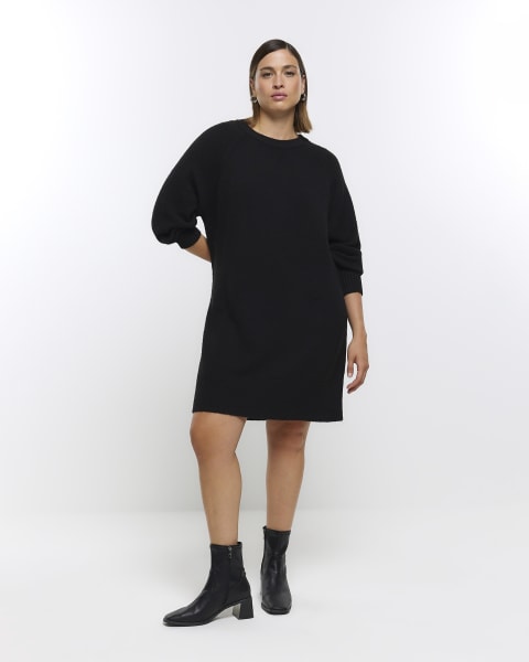 Plus black long sleeve jumper mini dress