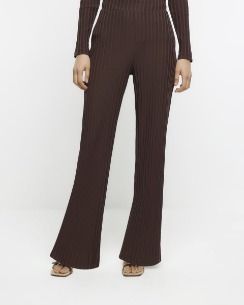 Brown ribbed wide leg trousers