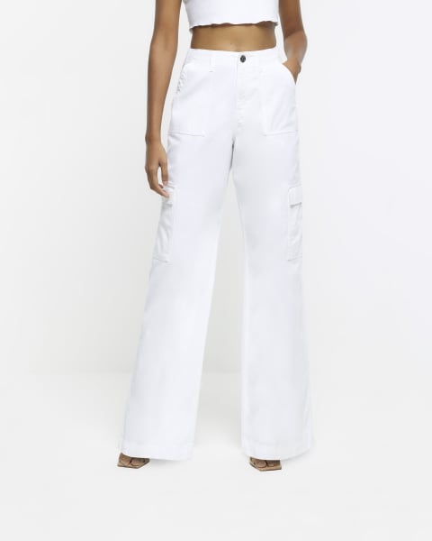 White utility cargo trousers