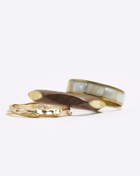 Gold wooden bangle bracelet multipack