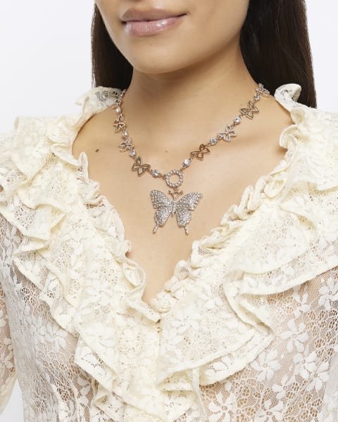 Gold butterfly collar necklace