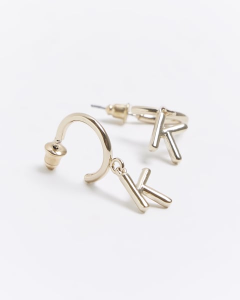 Gold K initial hoop earrings
