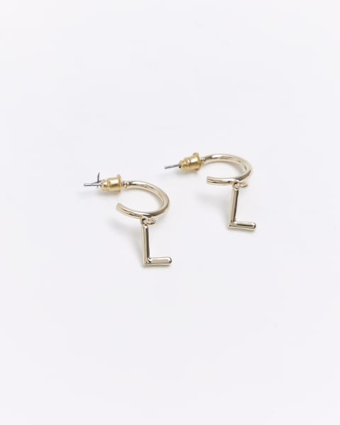 Gold L initial hoop earrings