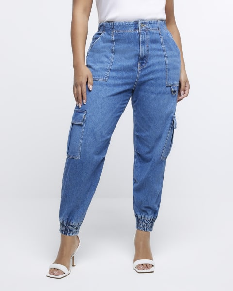 Plus blue high waisted cargo jeans