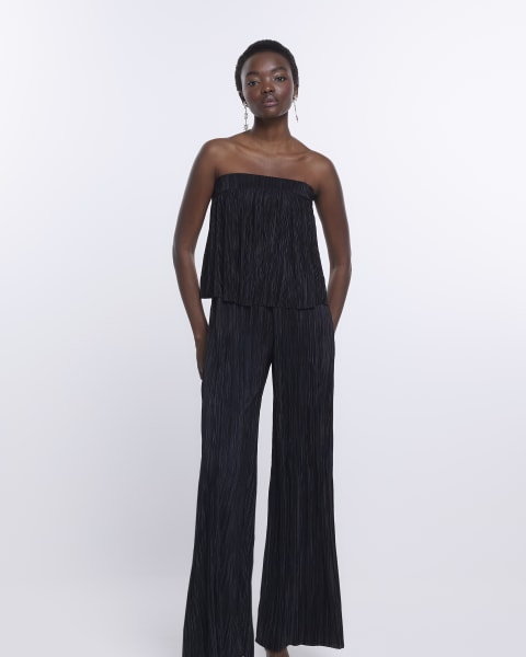 Black wide leg bandeau jumpsuit