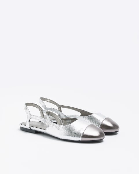 Silver slingback ballet shoes