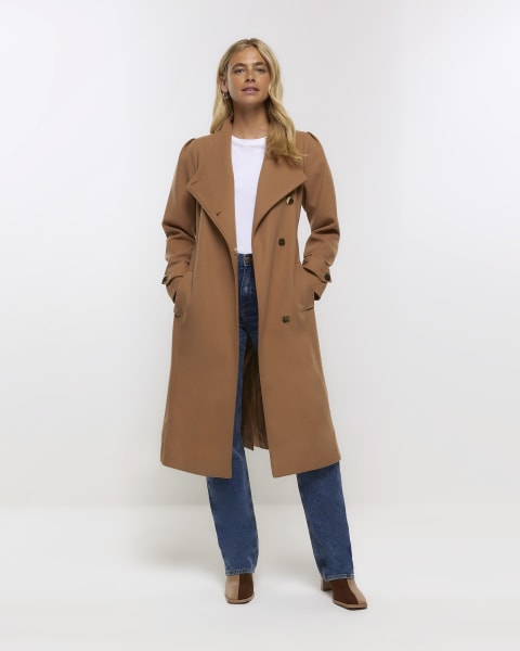 Brown belted wrap coat