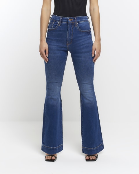 Petite blue high waist flare jeans
