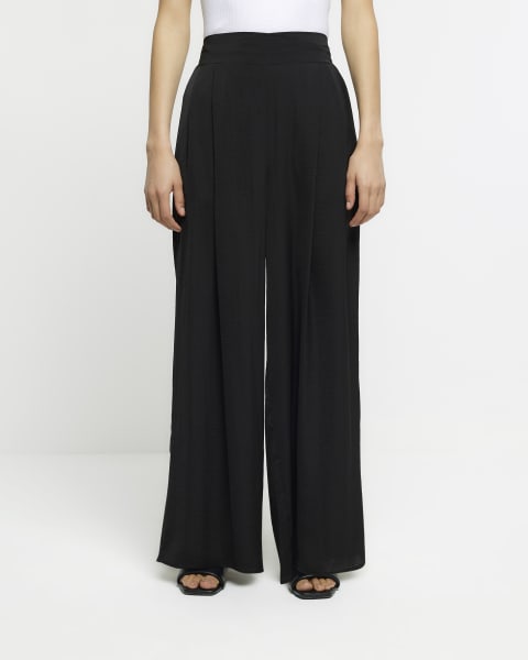 Black satin wide leg trousers