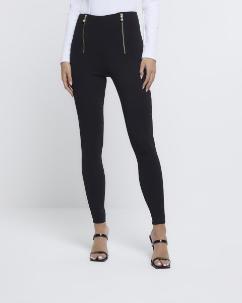 Black high waist zip detail leggings