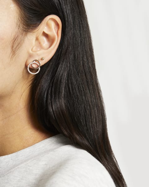 Silver diamante chain link stud earrings