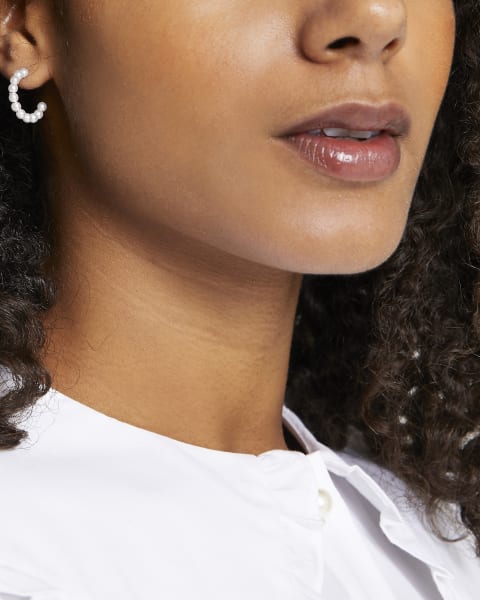 White pearl hoop earrings