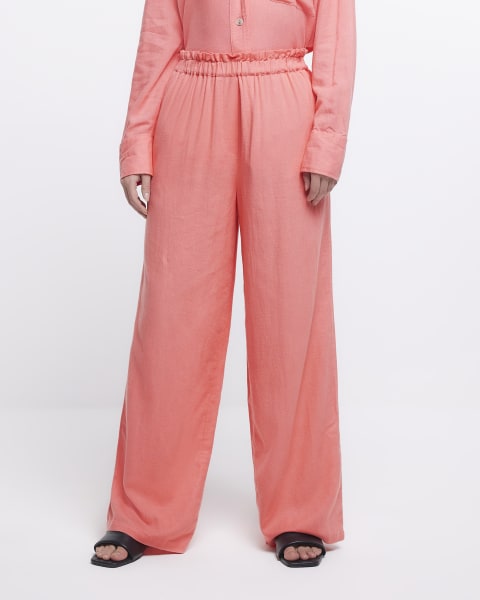 Pink wide leg trousers with linen
