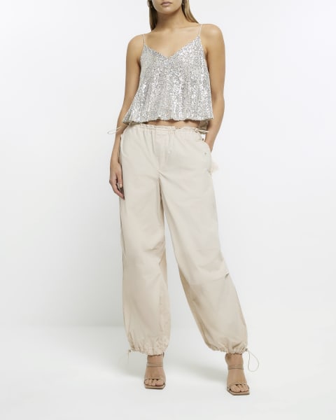 Beige sequin cami top