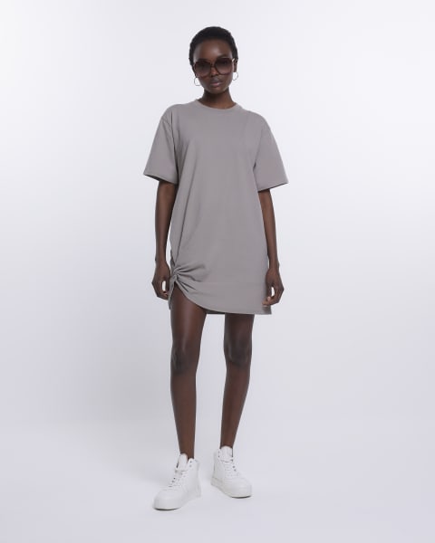 Taupe Knot Hem T-shirt Mini Dress
