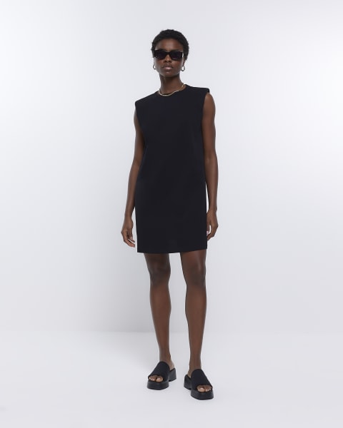 Black shoulder pad t-shirt mini dress