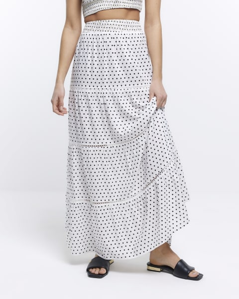 White spot tiered maxi skirt