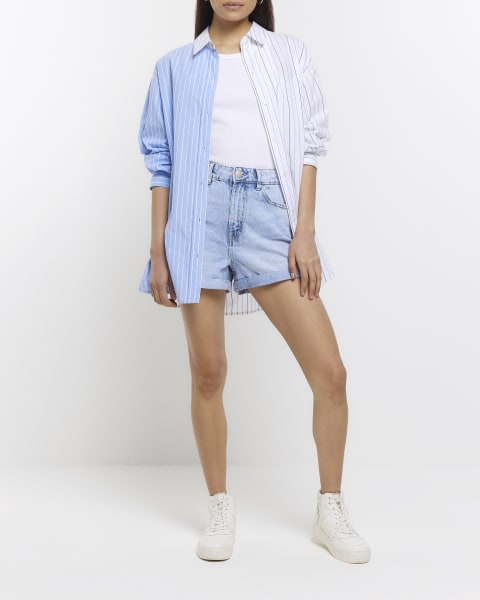 Blue denim mom shorts
