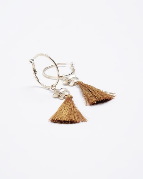 Rust tassel drop hoop earrings