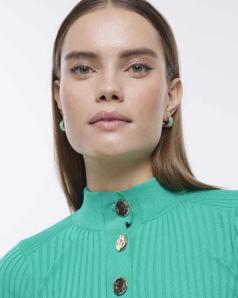 Green floral hoop earrings