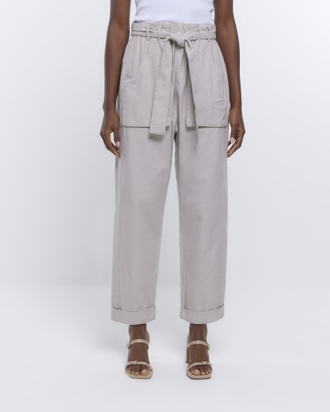 Cream paperbag slim trousers
