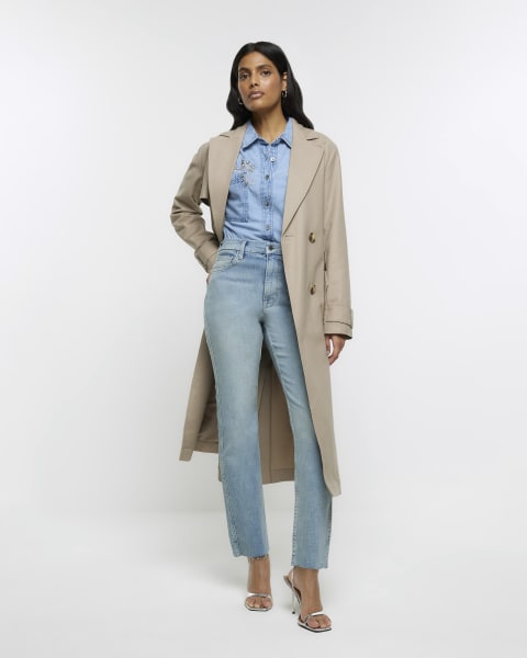 Blue embellished denim shirt