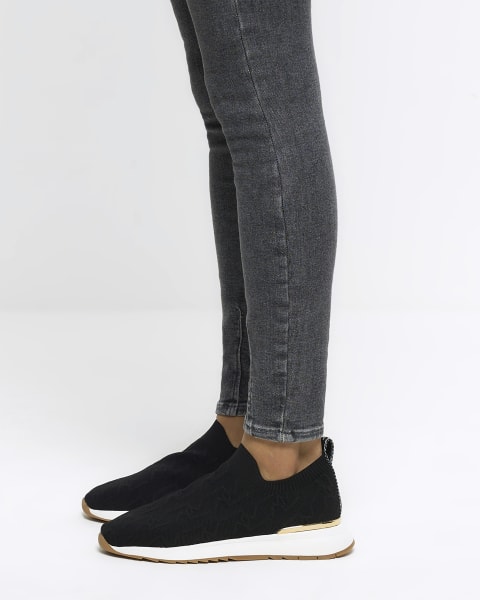 Black wide fit knitted embossed trainers