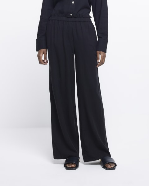 Black wide leg trousers with linen