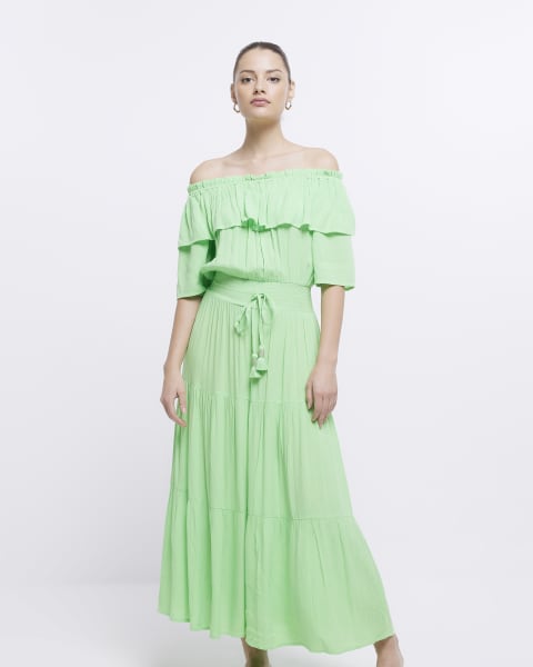Green Maxi Bardot Dress
