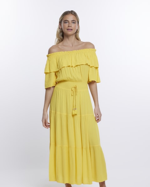 Yellow Maxi Bardot dress