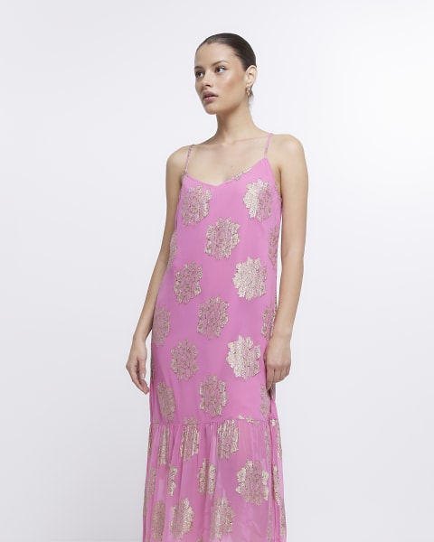 Pink Spot slip Maxi Dress