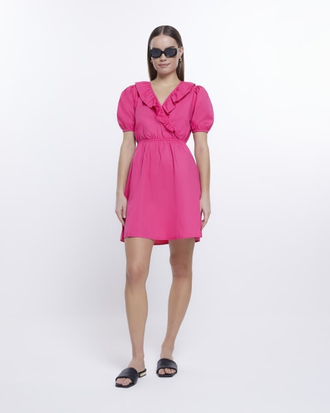 Pink frill wrap mini dress