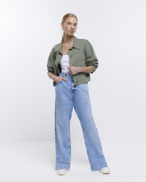Petite khaki shacket