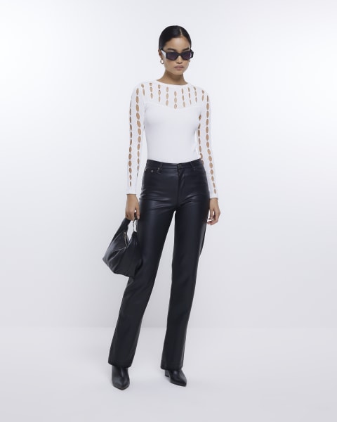 White cut out long sleeve top