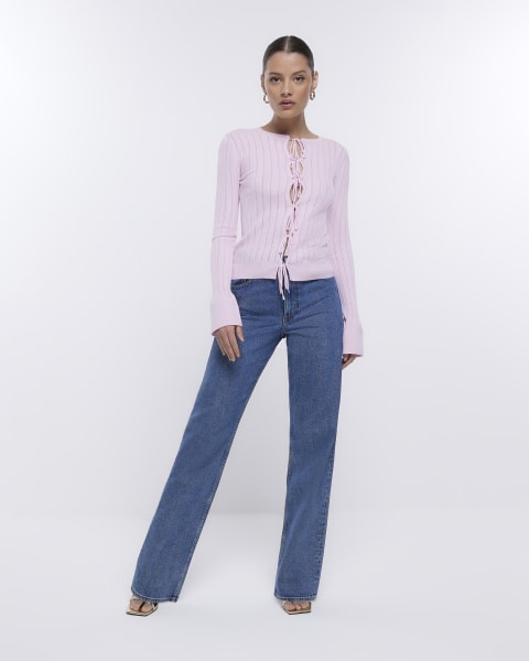 Pink knit bow cardigan