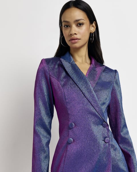 Purple wrap mini blazer dress