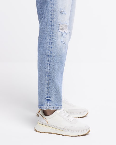 Beige stitch detail trainers